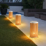 Linden Column Solar Outdoor Lamp – Natural Rattan Post Light for Garden & Patio