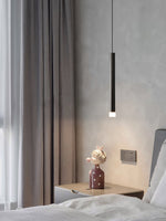 Linea Mono Linear Pendant Light in Matte Black with Brass Accents