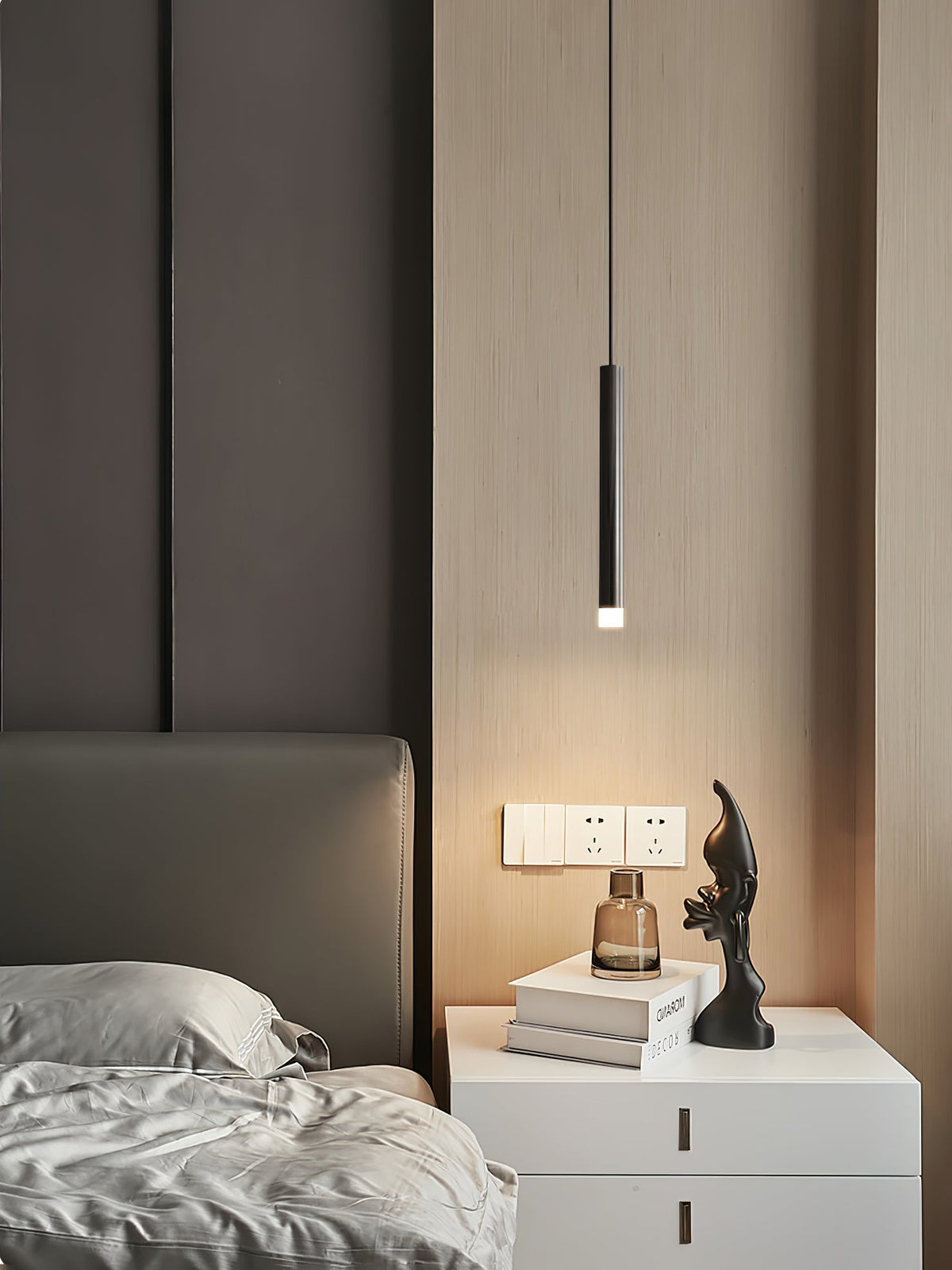 Linea Mono Linear Pendant Light in Matte Black with Brass Accents