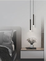 Linea Mono Linear Pendant Light in Matte Black with Brass Accents