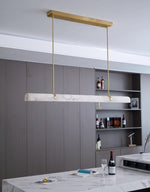 Linear Alabaster Chandelier in Brass or Black, Modern LED Pendant Light for Dining Room and Living Room