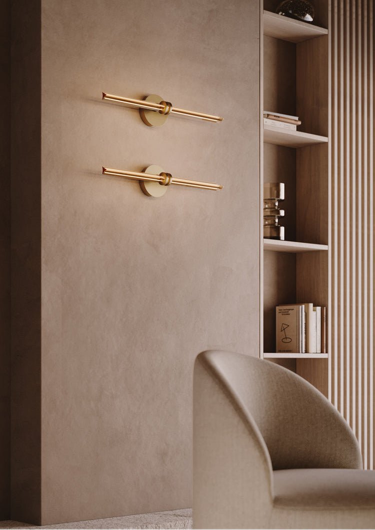 Linear Filament Wall Sconce in Brass and Glass for Modern Interiors