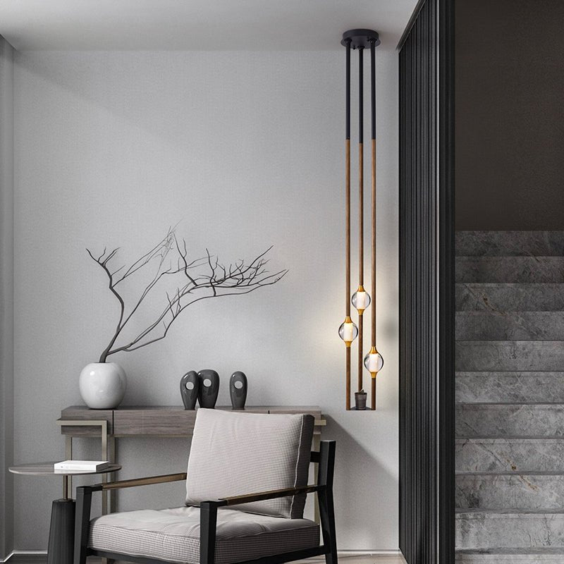 Droplet Pendant Light with Wood and Brass Accents