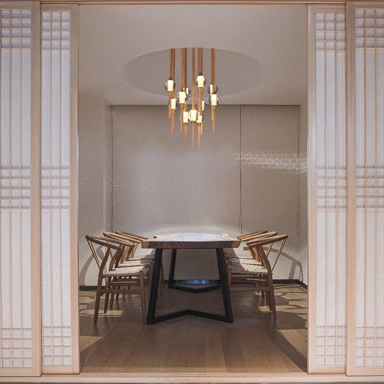 Droplet Pendant Light with Wood and Brass Accents