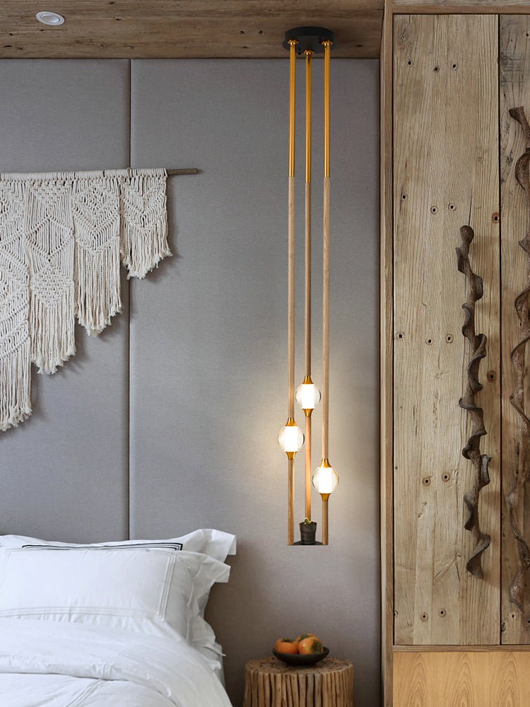 Droplet Pendant Light with Wood and Brass Accents