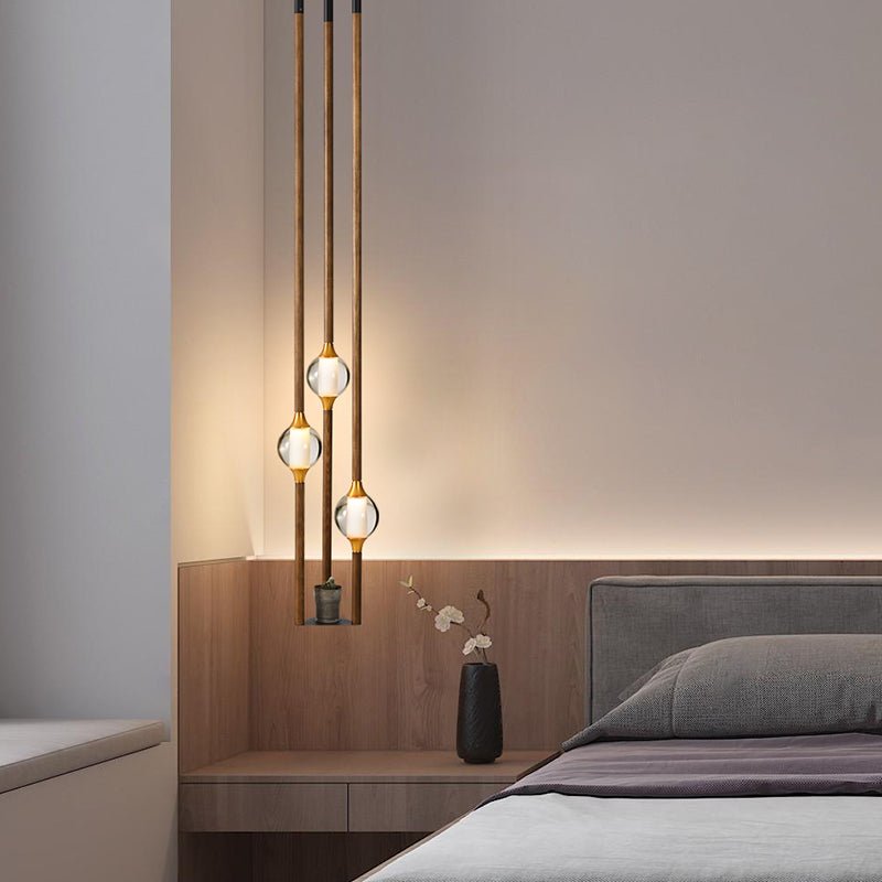 Droplet Pendant Light with Wood and Brass Accents