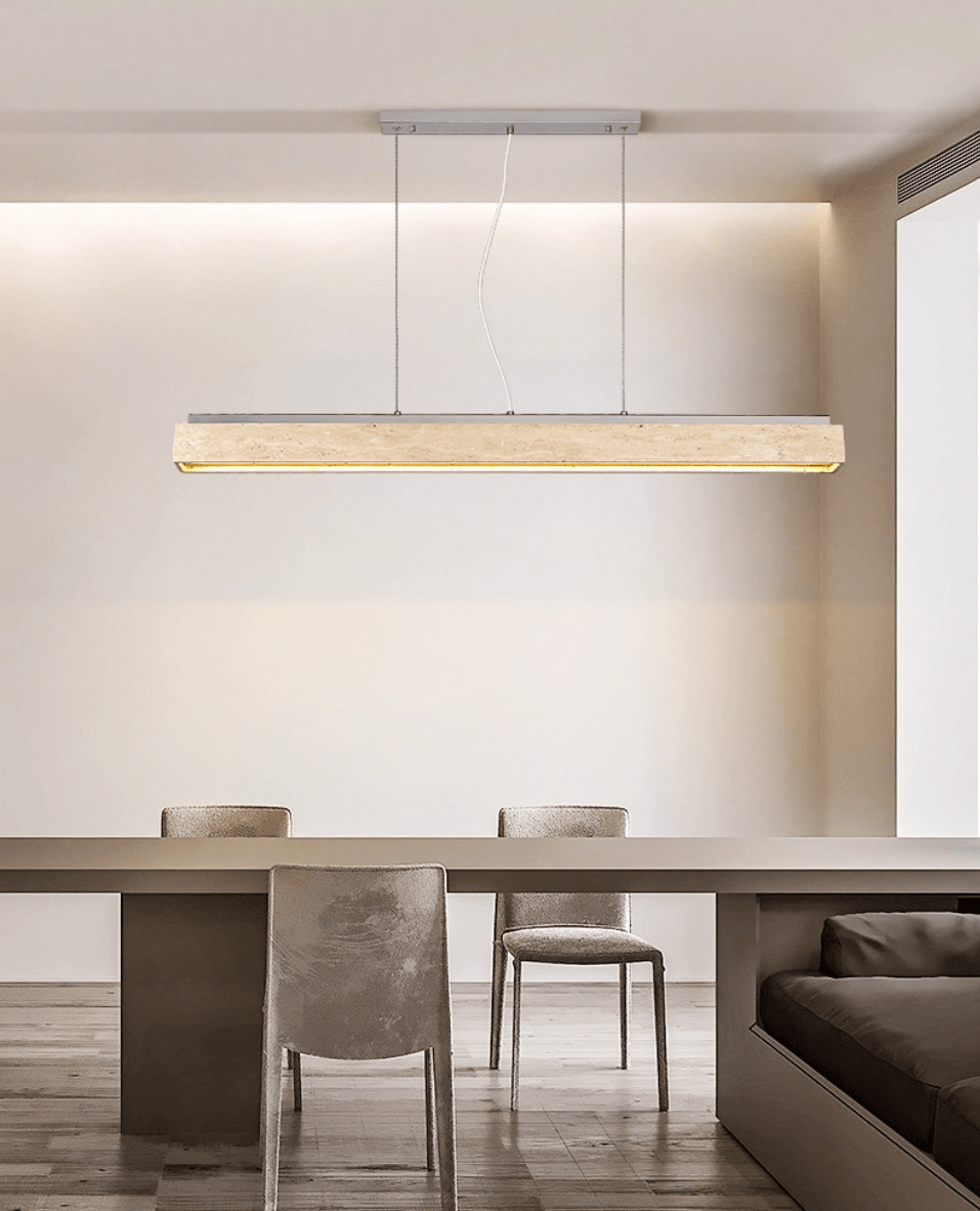 Linear Travertine Pendant Light – Modern Stone Suspension Lamp for Dining & Kitchen Island
