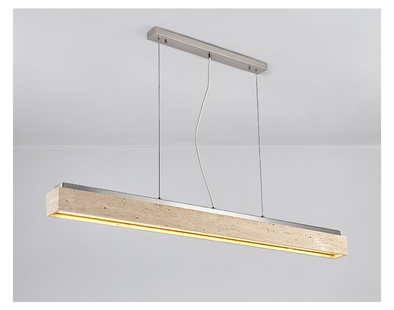 Linear Travertine Pendant Light – Modern Stone Suspension Lamp for Dining & Kitchen Island