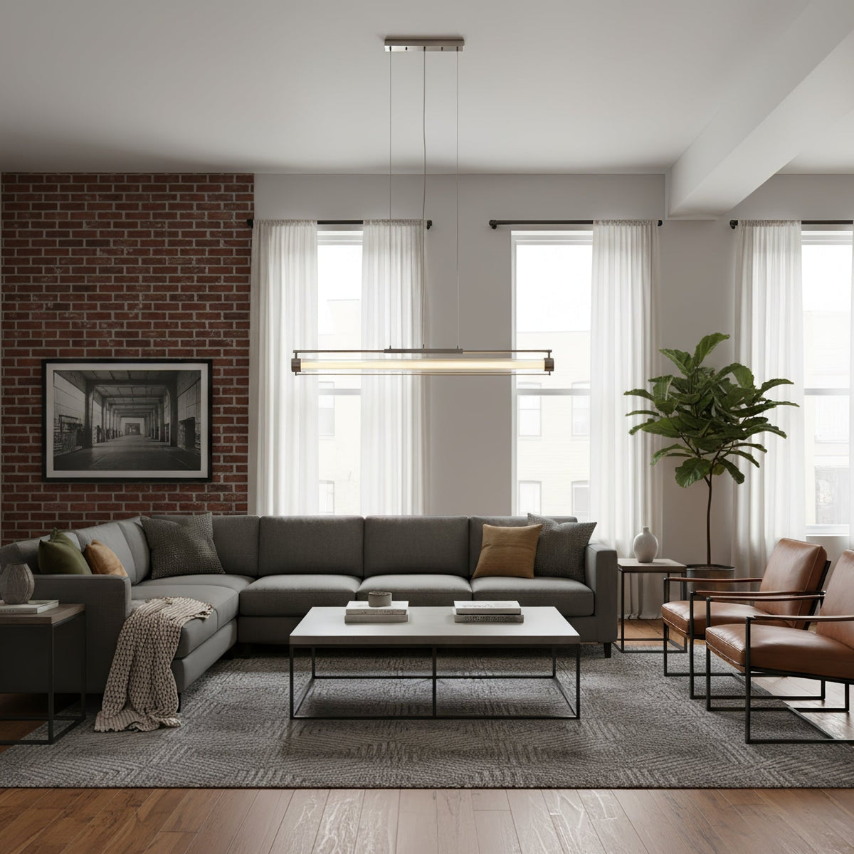 Linear Tube LED Pendant Light – Modern Minimalist Dining Room Lighting