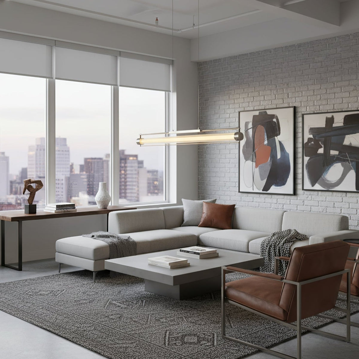 Linear Tube LED Pendant Light – Modern Minimalist Dining Room Lighting