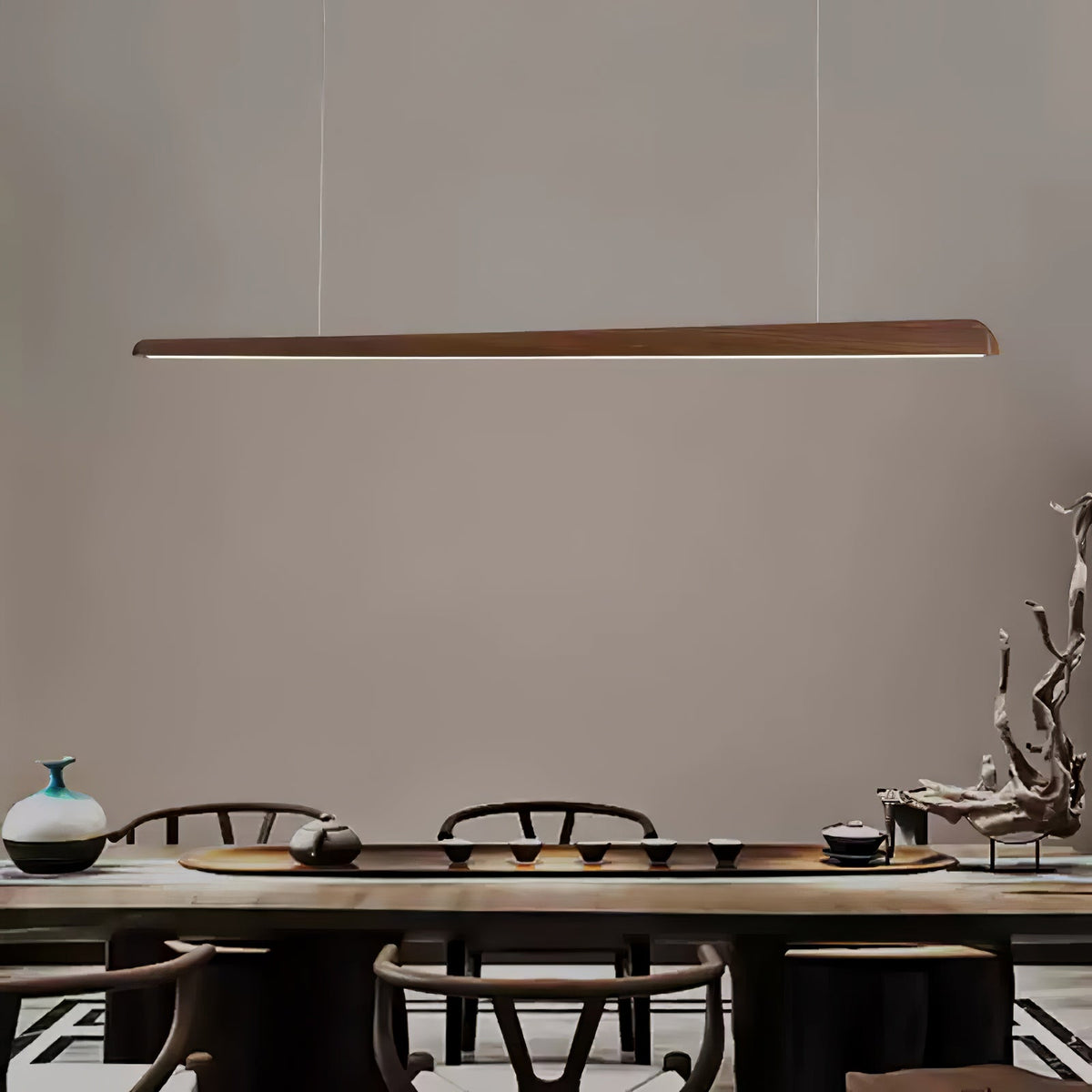 Linearity Modern Walnut LED Linear Pendant Light for Kitchen Island and Dining Room