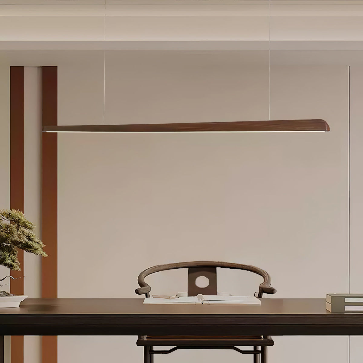 Linearity Modern Walnut LED Linear Pendant Light for Kitchen Island and Dining Room