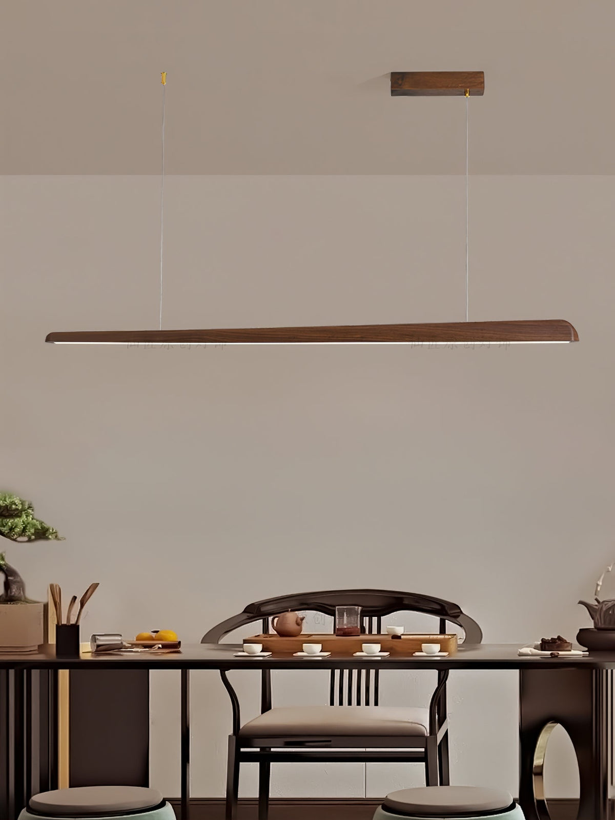 Linearity Modern Walnut LED Linear Pendant Light for Kitchen Island and Dining Room