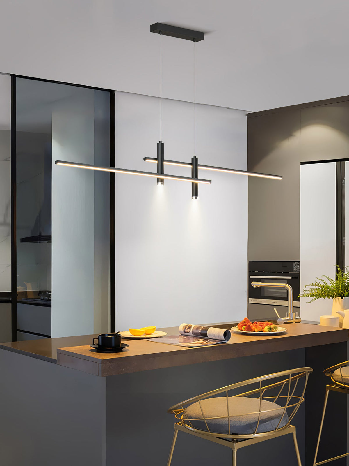 Links Linear LED Pendant Light for Kitchen Island | Modern Minimalist Ceiling Lamp