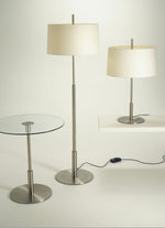 Rilume Modern Floor Lamp with Fabric Drum Shade in Nickel