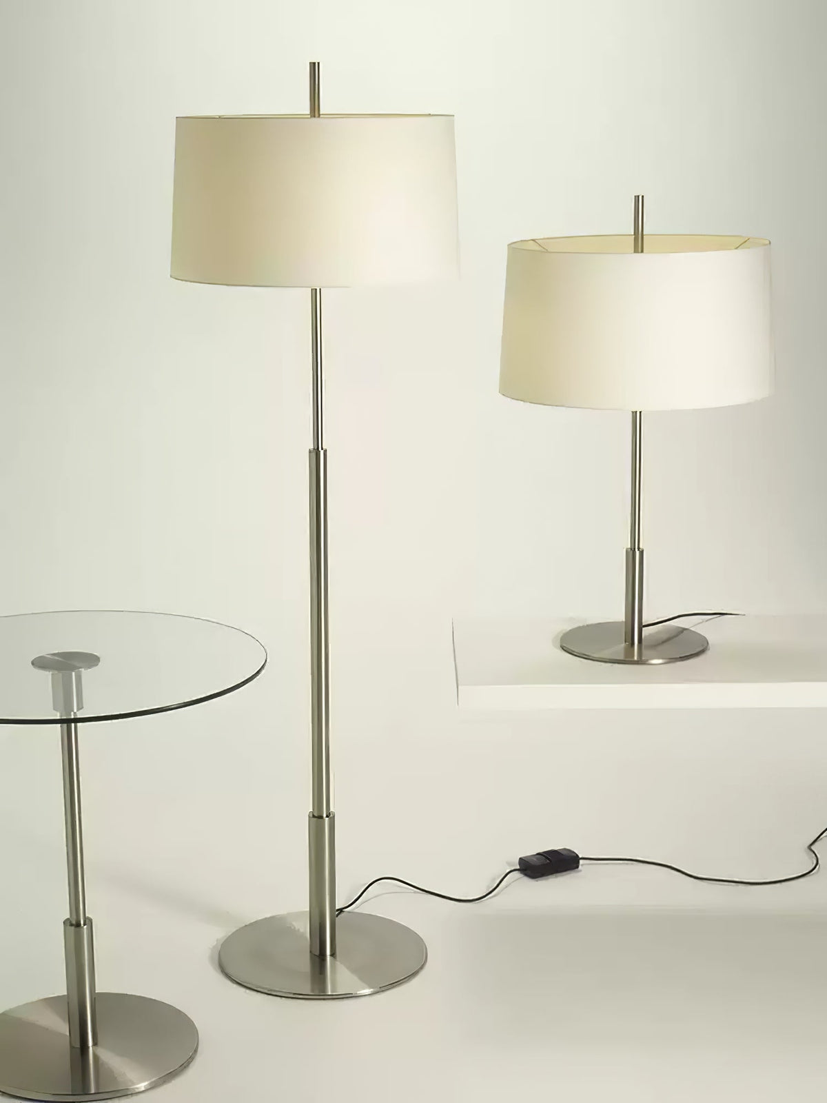 Rilume Table Lamp – Brushed Nickel Fabric Shade for Modern Interiors