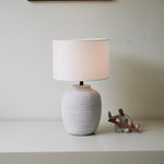 Lino Stripe Ceramic Table Lamp with Drum Shade for Bedroom & Living Room