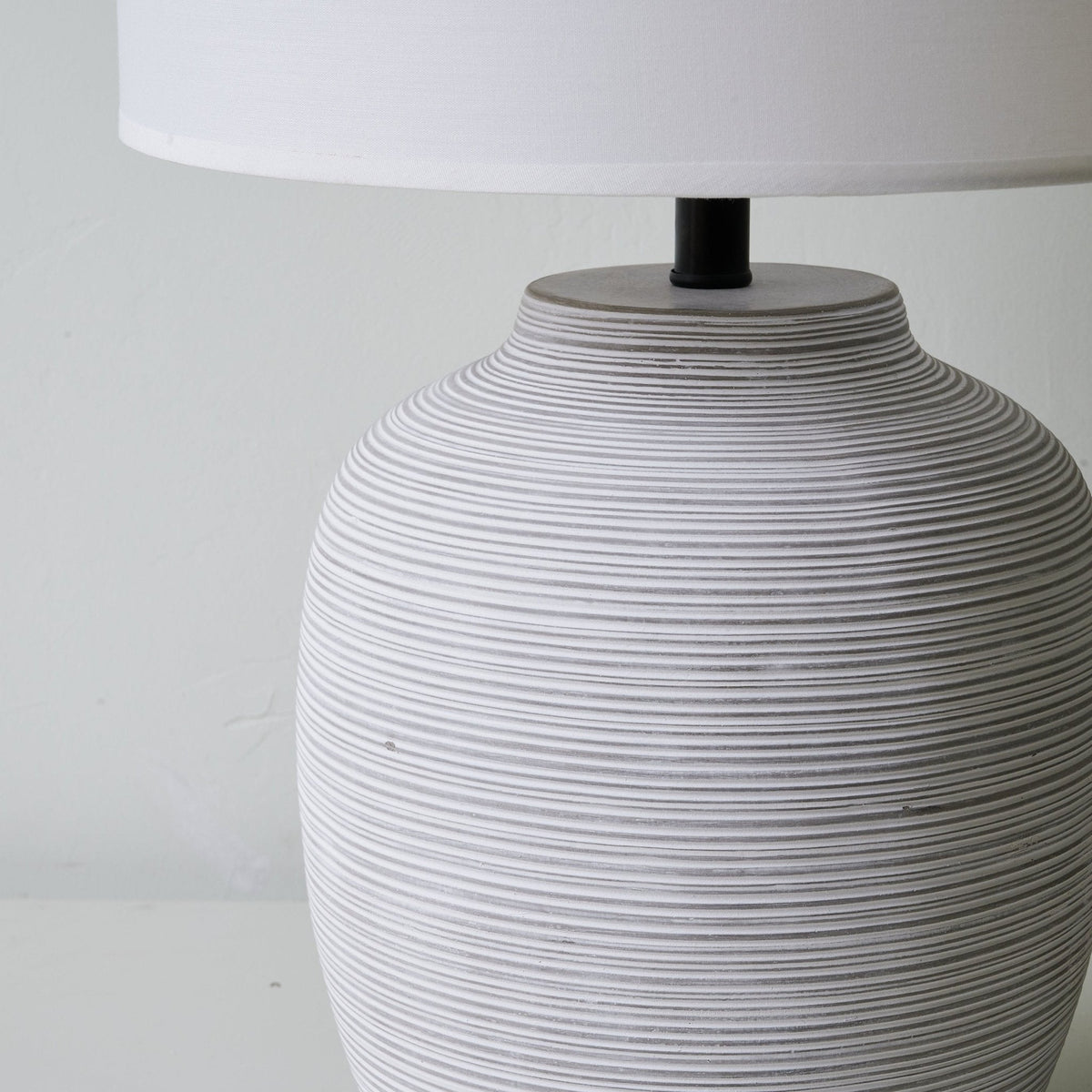 Lino Stripe Ceramic Table Lamp with Drum Shade for Bedroom & Living Room