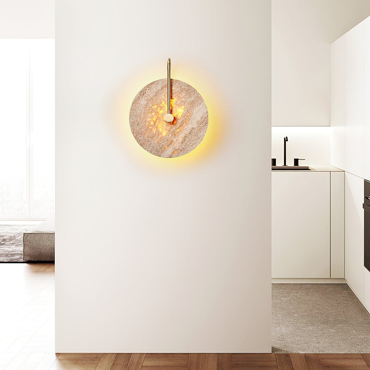 Lior Travertine Wall Sconce with Brass Hook – Modern LED Wall Lamp