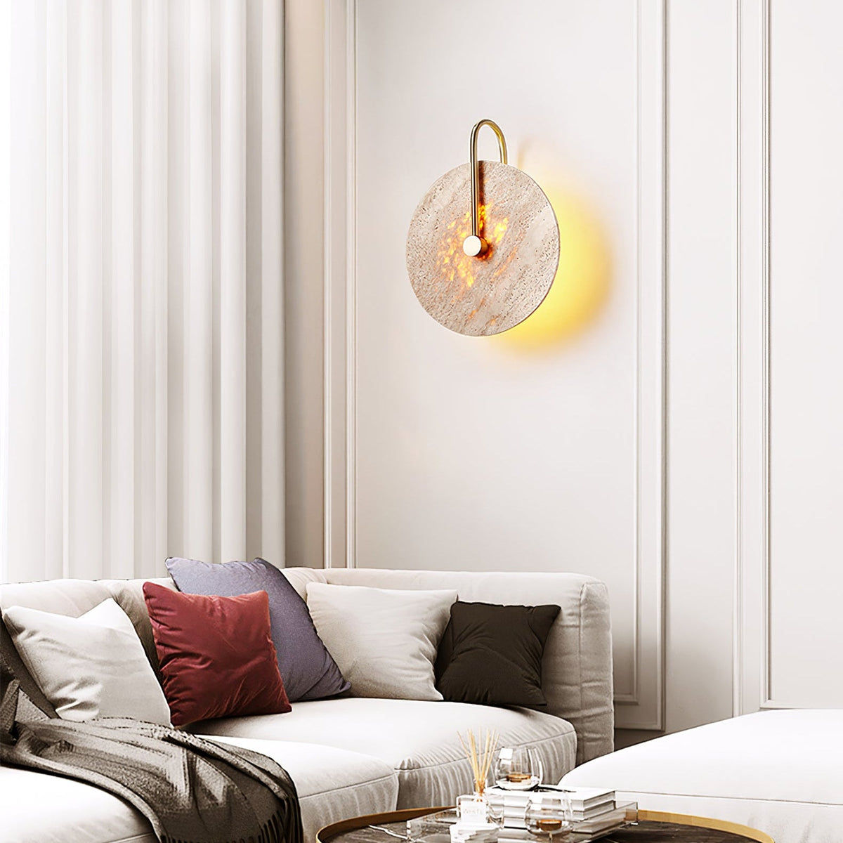 Lior Travertine Wall Sconce with Brass Hook – Modern LED Wall Lamp