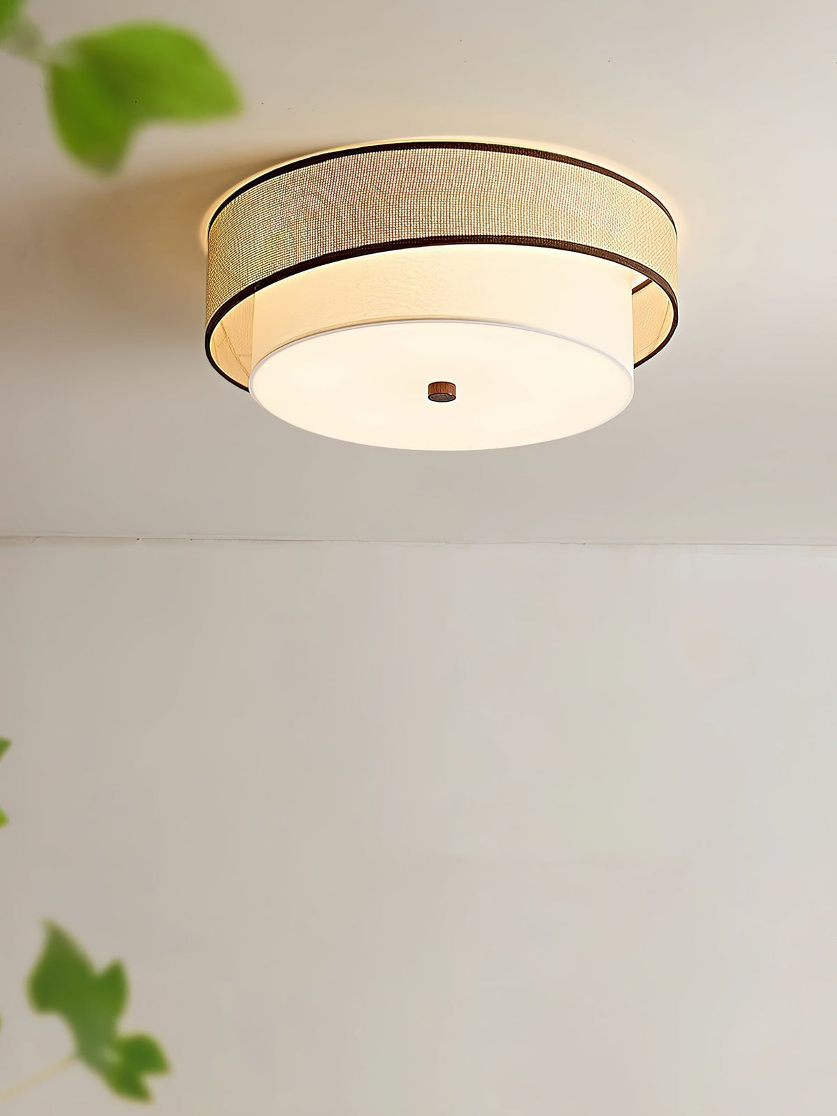 Liora Handwoven Rattan Ceiling Lamp with Fabric Diffuser