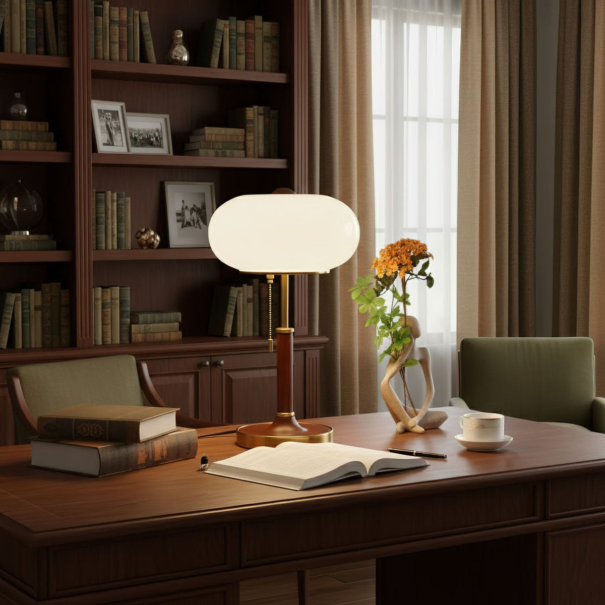 Liora Lantern Table Lamp – Walnut Wood & Amber Glass LED