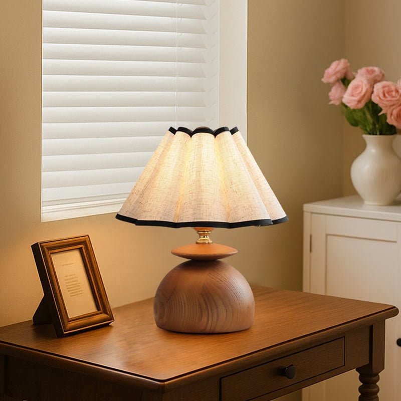 Liora Pleated Table Lamp – Sculptural Wood & Fabric Designer Lamp