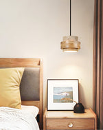 Liora Travertine Pendant Light – Natural Stone & Wood Designer Hanging Lamp