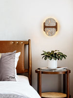 Liora Travertine Wall Sconce with Walnut Accent – Modern Organic LED Wall Light
