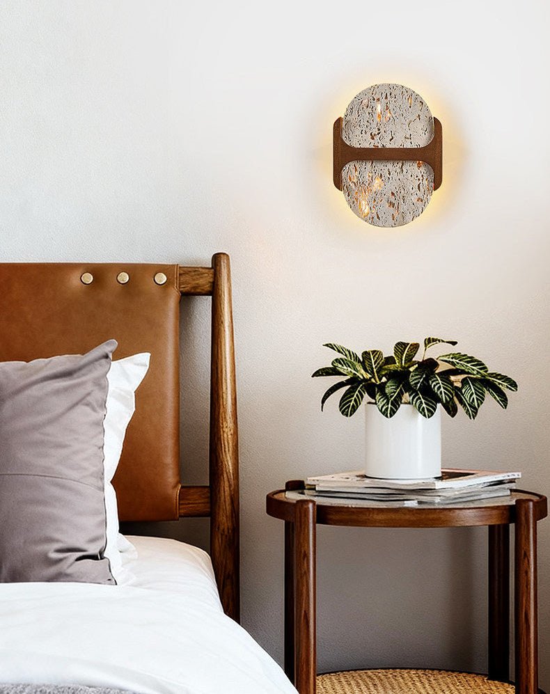Liora Travertine Wall Sconce with Walnut Accent – Modern Organic LED Wall Light