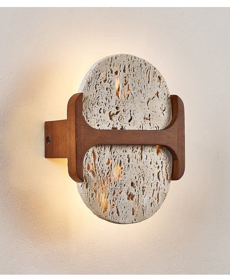 Liora Travertine Wall Sconce with Walnut Accent – Modern Organic LED Wall Light