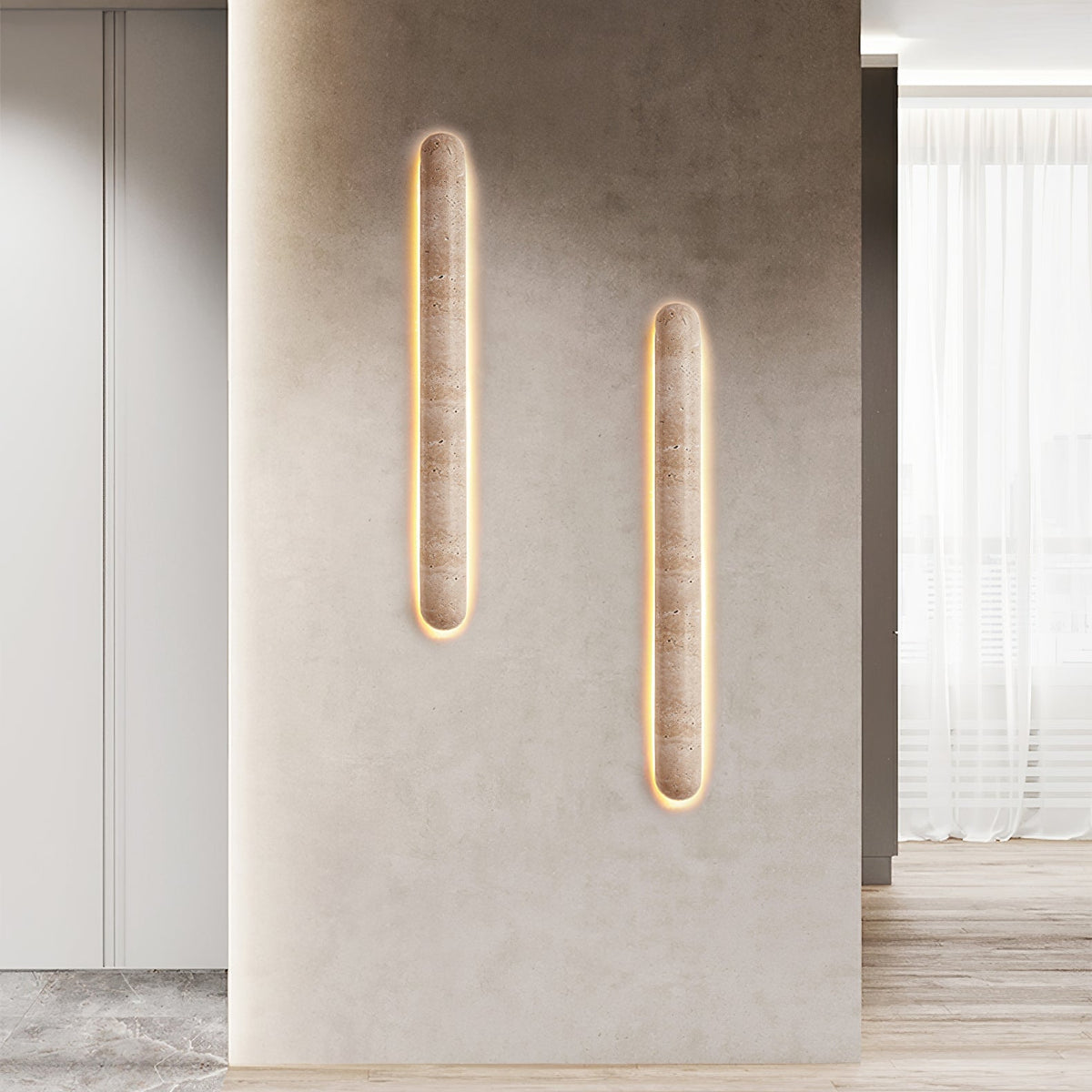 Liora Travertine Wall Sconce — Sculptural Stone LED Wall Light