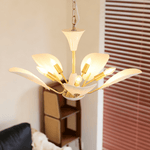Liora Blossom Modern Floral Chandelier in Gold Brass and White Glass