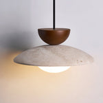 Liora Pendant Light in Travertine and Wood – Modern Designer Ceiling Lamp