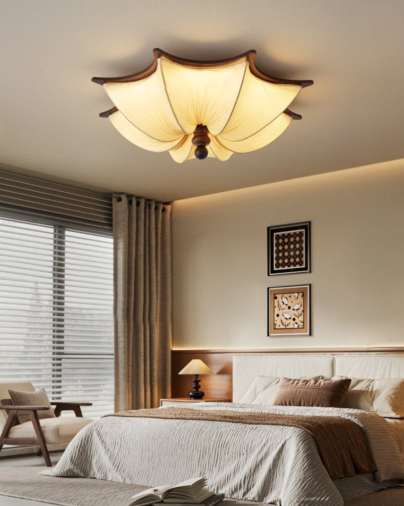 Liorin Fabric Ceiling Light – Modern Wood & Fabric Flush Mount