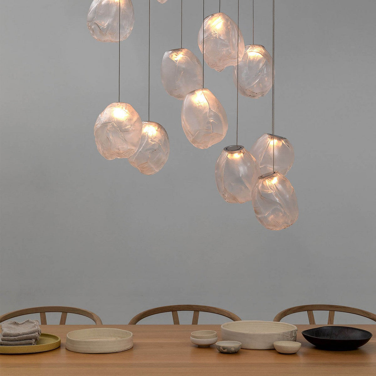 Liquid Glass Stone Pendant Light – Sculptural Blown Glass Chandelier