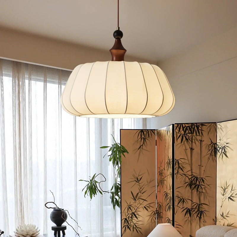 Lirenne Pleat Fabric Pendant Light with Walnut Wood Accent