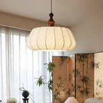 Lirenne Pleat Fabric Pendant Light with Walnut Wood Accent