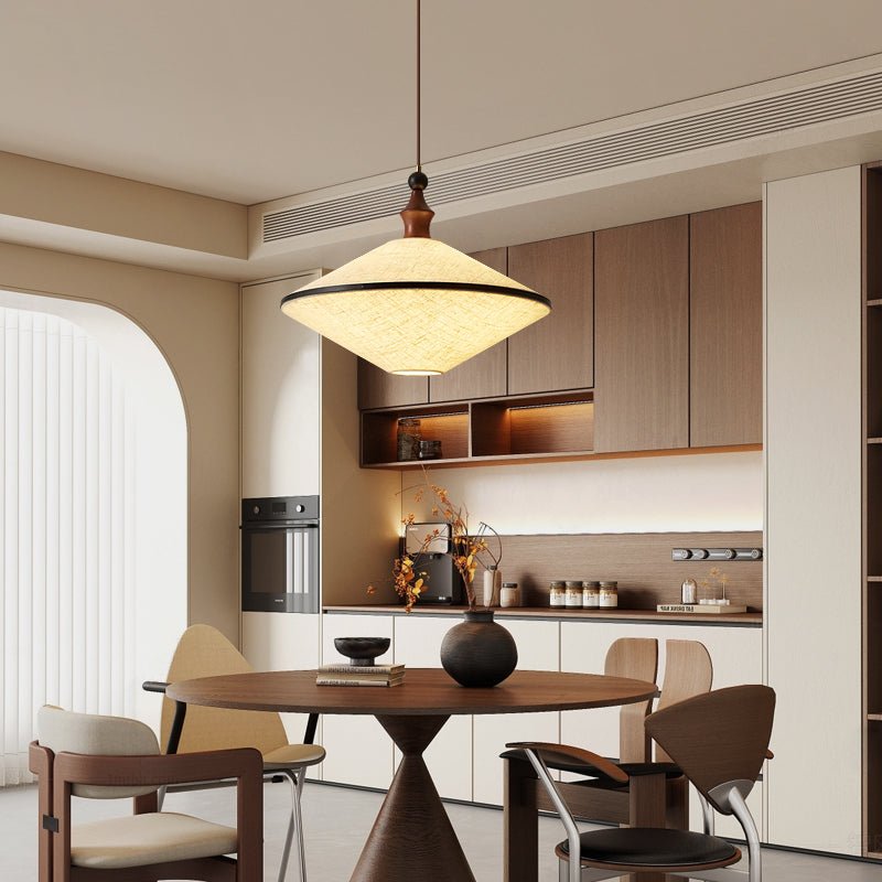 Lirenne Pleat Fabric Pendant Light with Walnut Wood Accent