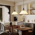 Lirenne Pleat Fabric Pendant Light with Walnut Wood Accent