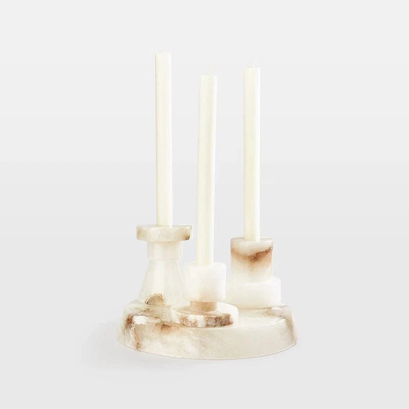Lithia Tiered Marble Candle Holder – Sculptural White Stone Accent for Modern Interiors