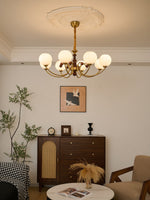 Livia Six-Light Modern Globe Chandelier in Walnut and Gold