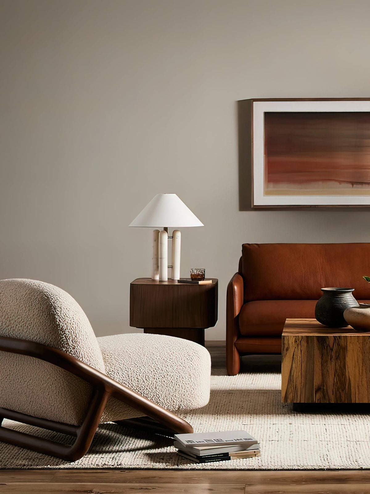 Lloyd Sculptural Marble Table Lamp with Silk Shade