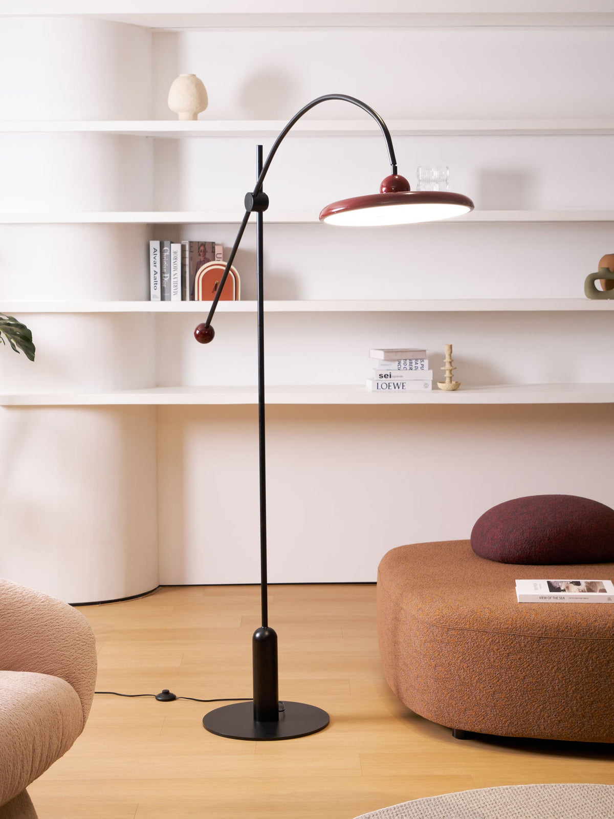 Lola Floor Lamp – Sculptural Modern LED Floor Lamp with Asymmetrical Red Shade