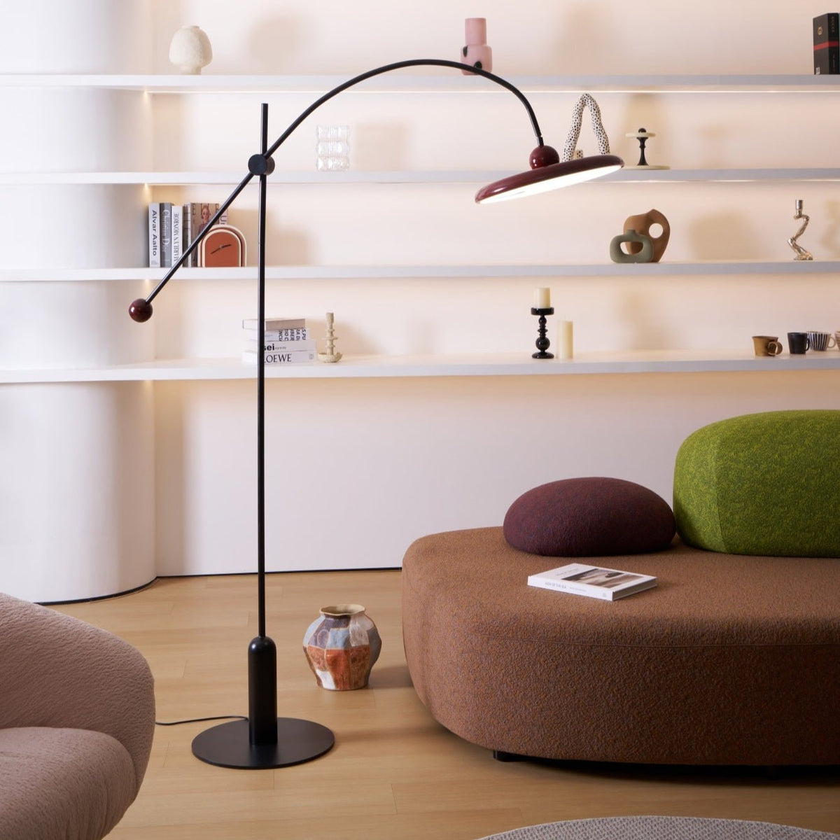 Lola Floor Lamp – Sculptural Modern LED Floor Lamp with Asymmetrical Red Shade