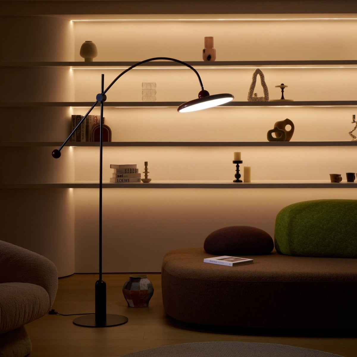 Lola Floor Lamp – Sculptural Modern LED Floor Lamp with Asymmetrical Red Shade