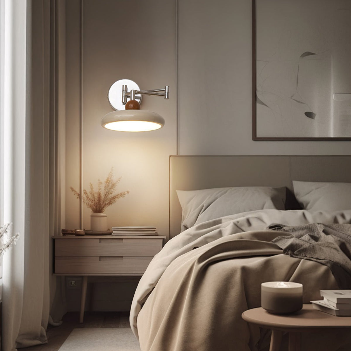 Lola Swing Arm Wall Sconce in Chrome or Green with Beige Shade