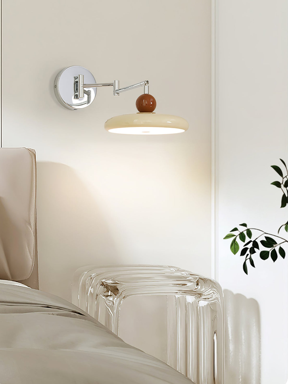 Lola Swing Arm Wall Sconce in Chrome or Green with Beige Shade