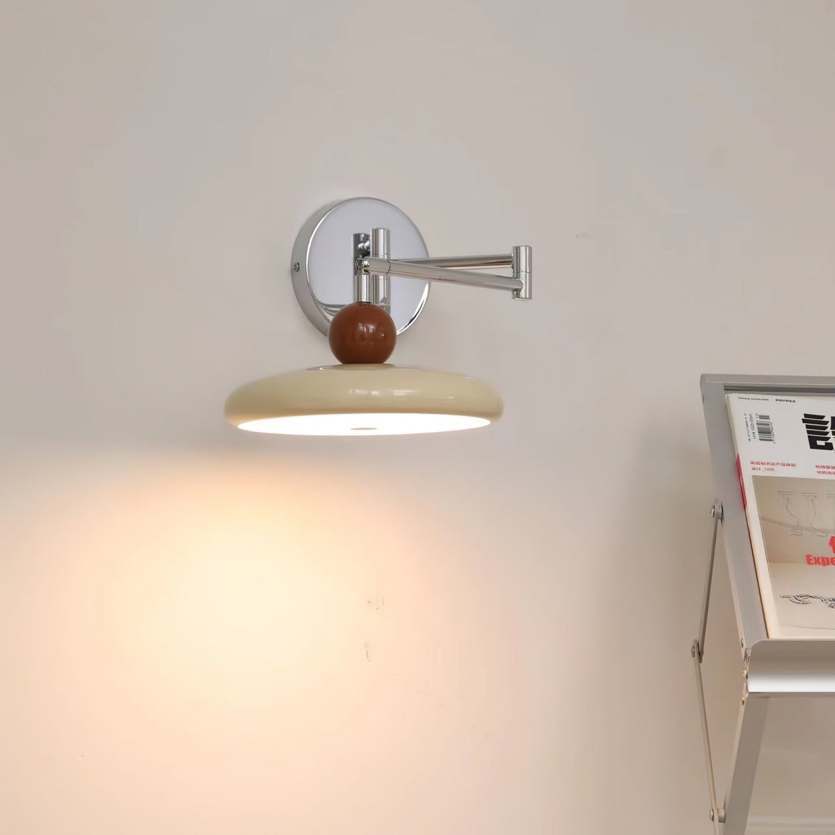 Lola Swing Arm Wall Sconce in Chrome or Green with Beige Shade