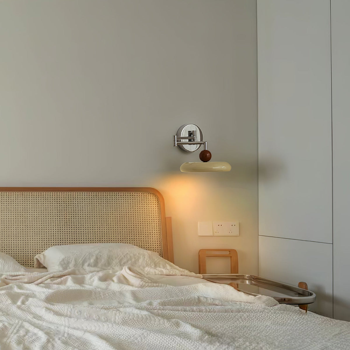 Lola Swing Arm Wall Sconce in Chrome or Green with Beige Shade
